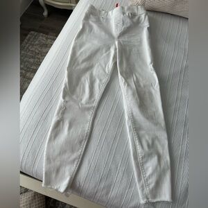 Spanx Women’s White Distressed Straight Leg Frayed Hem High Rise Jeans Size M